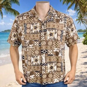 Howie Hawaiian Aloha Shirt Large Hibiscus Ukuleles Pineapples Reverse Print